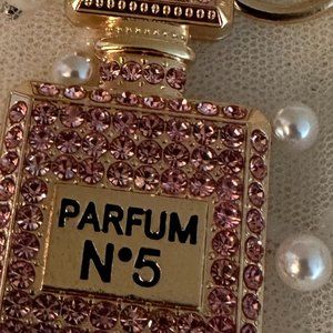 Bejeweled Parfum #5 Gold/Pink Keychain/Purse Charm